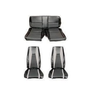 FORD MUSTANG 1971 FASTBACK MACH 1 SET COMPLET COUVRE SIEGE NOIR LIGNE GRISE Mach 1 Seat Full Set Upholstery Black gray Stripe SC