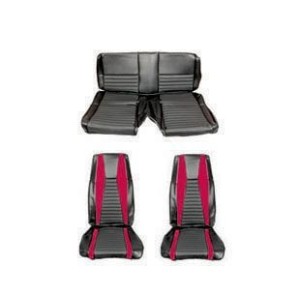 FORD MUSTANG 1971 FASTBACK MACH 1 SET COMPLET COUVRE SIEGE NOIR LIGNE ROUGE Mach 1 Seat Full Set Upholstery Black Red stripe SCO