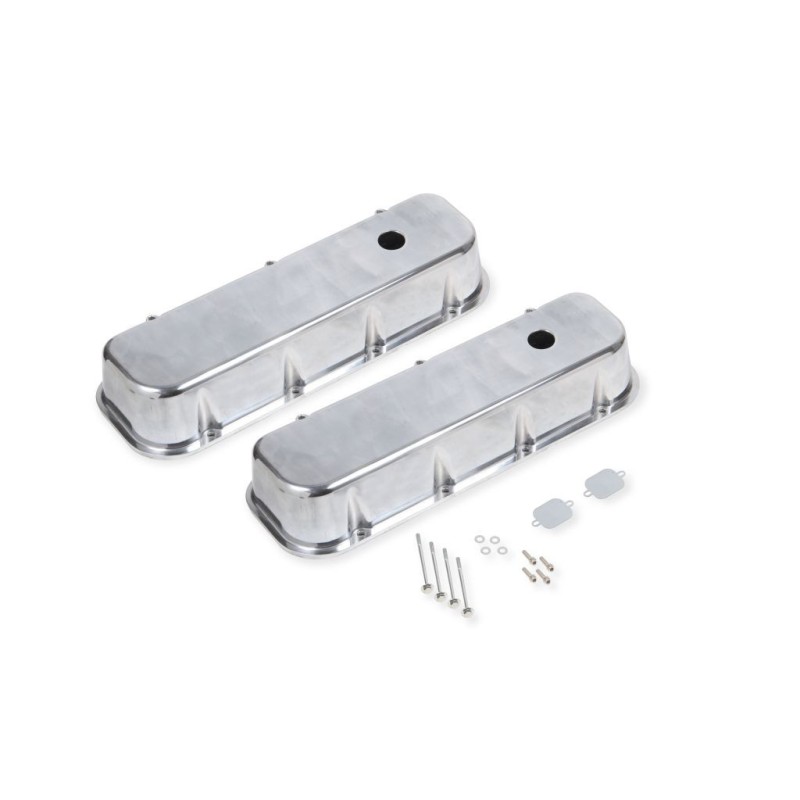 CHEVROLET V8 BBC 396 402 427 454 PAIRE DE CACHE CULBUTEURS ALUMINIUM CAST aluminium valve cover POLISHED W/HOLE Mr Gasket 6858G