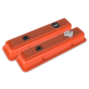 CACHE CULBUTEURS A AILLETTES SERIE MUSCLE FINITION FACTORY ORANGE valve covers finned factory finish Holley 241-136