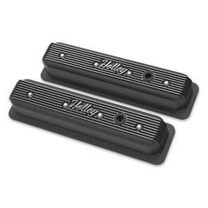 CACHE CULBUTEURS SMALL BLOCK CHEVROLET SBC VALVE COVERS CENTER-BOLT FINNED NON-EMIS BLK Holley 241-247