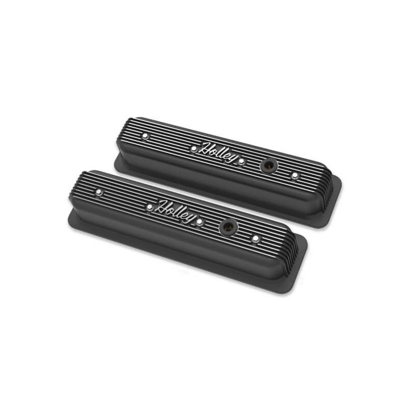 CACHE CULBUTEURS SMALL BLOCK CHEVROLET SBC VALVE COVERS CENTER-BOLT FINNED NON-EMIS BLK Holley 241-247