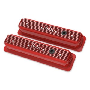 CACHE CULBUTEURS SMALL BLOCK CHEVROLET SBC VALVE COVERS CENTER-BOLT FINNED NON-EMIS RED Holley 241-250