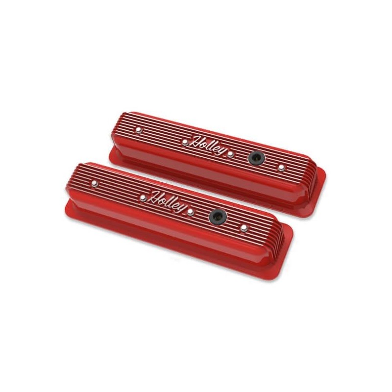 CACHE CULBUTEURS SMALL BLOCK CHEVROLET SBC VALVE COVERS CENTER-BOLT FINNED NON-EMIS RED Holley 241-250