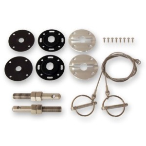 FORD MUSTANG 1964-1973 KIT D ATTACHES RAPIDE CAPOT BASE ALUMINIUM CABLES INOX Billet Stainless Steel Hood Pin Kit SCOTT DRAKE S1
