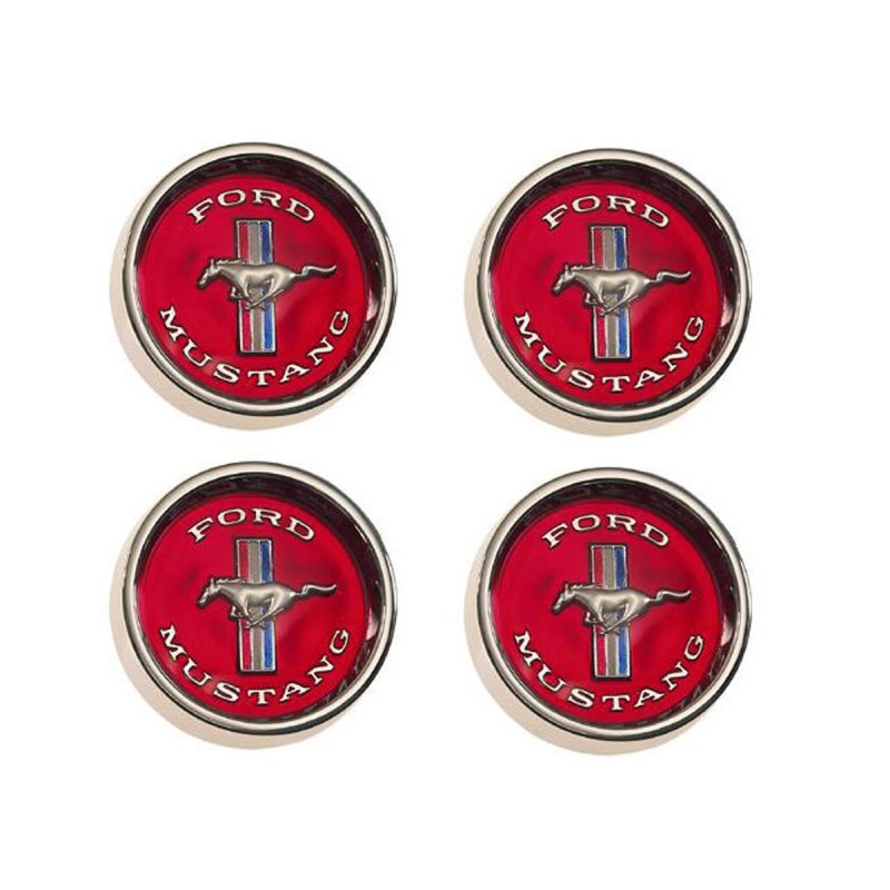 FORD MUSTANG 1964-1966 KIT 4 CAPS CACHE MOYEU DE JANTES STYLED STEEL WHEEL ROUGE Hubcaps ( Red Background ) SCOTT DRAKE C5ZZ-113