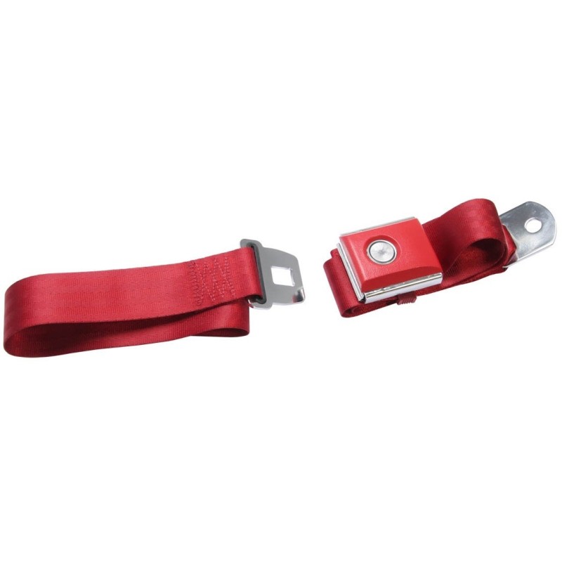FORD MUSTANG 1964-1973 CEINTURE DE SECURITE BOUTON POUSSOIR ROUGE FONCE Push button seat belt medium dark red SCOTT DRAKE SB-DR