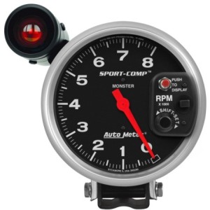 COMPTE-TOURS UNIVERSEL SPORT AVEC TEMOIN DE CHANGEMENT DE VITESSE 127MM 4 OU 6 CYLINDRES ET V8 AVEC RETROECLAIRAGE 8000 TOURS Au