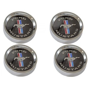 FORD MUSTANG 1965-1966 KIT 4 CAPS CACHE MOYEU DE JANTES STYLED STEEL WHEEL NOIR hubcaps black background SCOTT DRAKE C5ZZ-1130-W