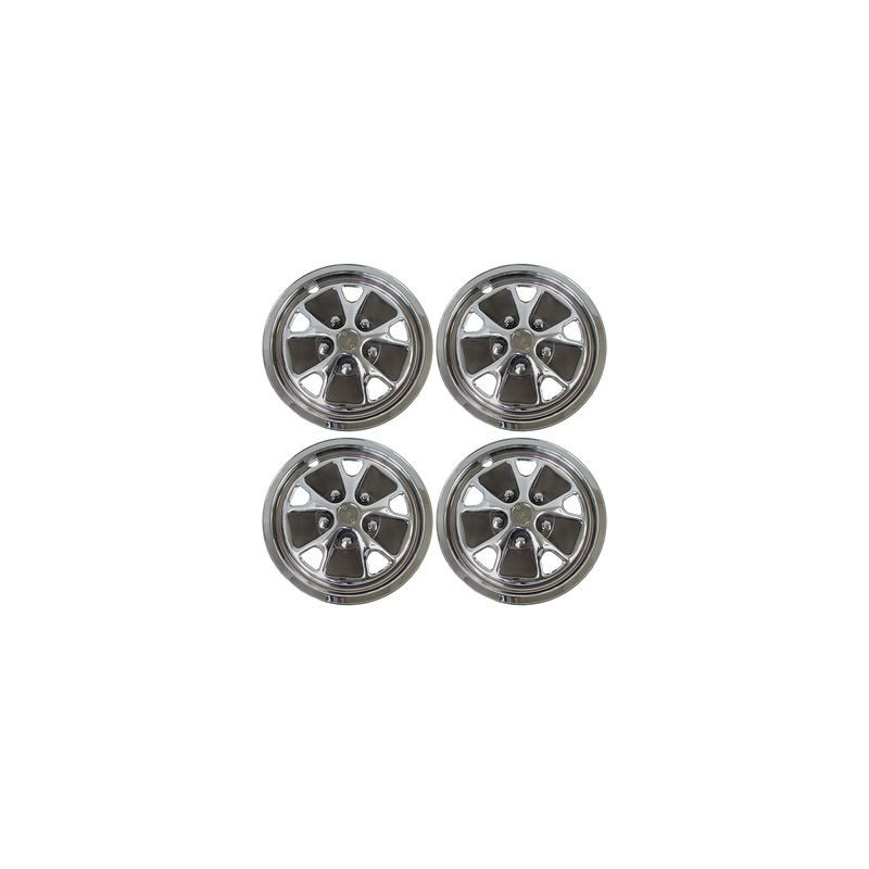 FORD MUSTANG 1965-1967 SET DE 4 ENJOLIVEURS PLASTIQUE 14 POUCES IMITATION STYLED STEEL WHEEL SCOTT DRAKE C5ZZ-1007-HCS