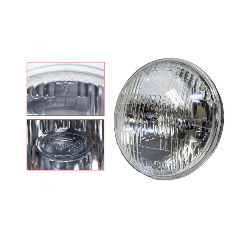 FORD MUSTANG 1969 LAMPE HALOGENE 5 3/4 POUCES COTE AILE CROISEMENT ET PLEIN PHARE ORIGINAL LOGO FoMoCo inch high low round halog