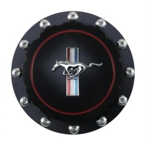 FORD MUSTANG 1964-1973 BOUCHON DE RESERVOIR TRAPPE A ESSENCE ALUMINIUM TAILLE MASSE NOIR CHEVAL Billet Fuel Cap Black Horse Embl