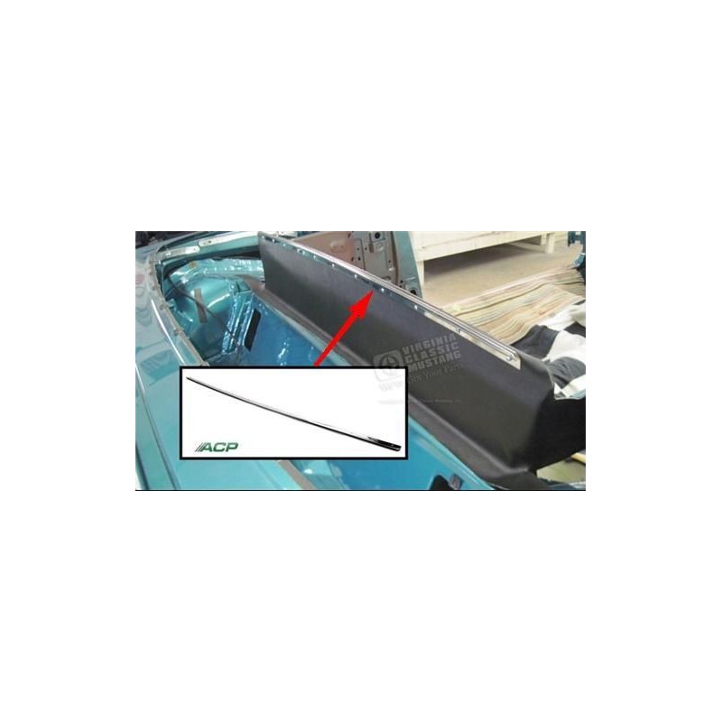 FORD MUSTANG 1964-1968 DECAPOTABLE CABRIOLET BARRE MOULURE CHROME ENTRE BANQUETTE ARRIERE ET VINYL DE RETENUE DE CAPOTE Converti