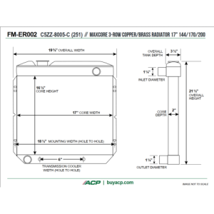 FORD MUSTANG 1965-1966 6 CYLINDRES 170 200 RADIATEUR CUIVRE 3 RANGEES TUBE LARGE SORTIE INFERIEUR GAUCHE radiator 6 cylinder lef