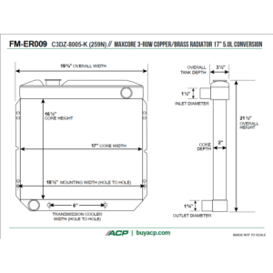 FORD MUSTANG 1965-1966 V8 CONVERSION 302 RADIATEUR CUIVRE PREMIUM SORTIE GAUCHE 3 RANGEES TUBE LARGE radiator left hand out copp