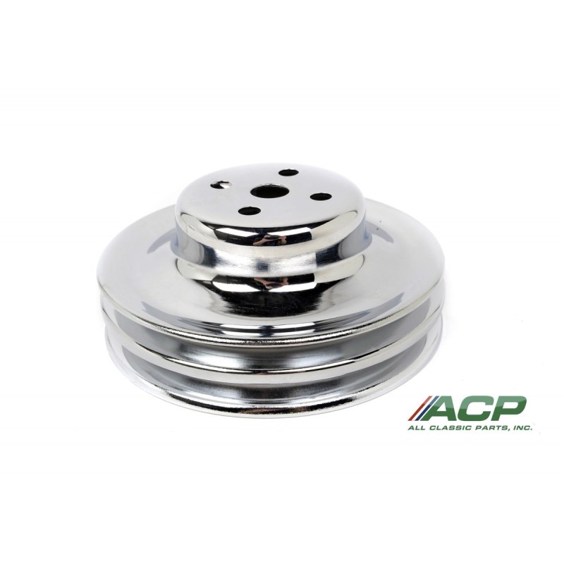 FORD MUSTANG 1965-1970 POULIE DE POMPE A EAU CHROME DOUBLE GORGE water pump pulley w/ ac