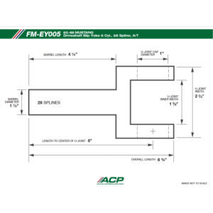 FORD MUSTANG 1965-1969 YOKE DE SORTIE DE BOITE 6 CYLINDRES 28 CANNELURES driveshaft slip yoke 28 spline 6 cyl inside clips 1 inc