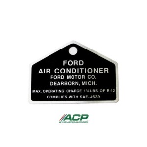 FORD MUSTANG 1964-1973 TAG EN METAL POUR COMPRESSEUR D AIR CONDITIONNE CLIMATISATION SOUS LICENCE OFFICIELLE FORD a/c compressor
