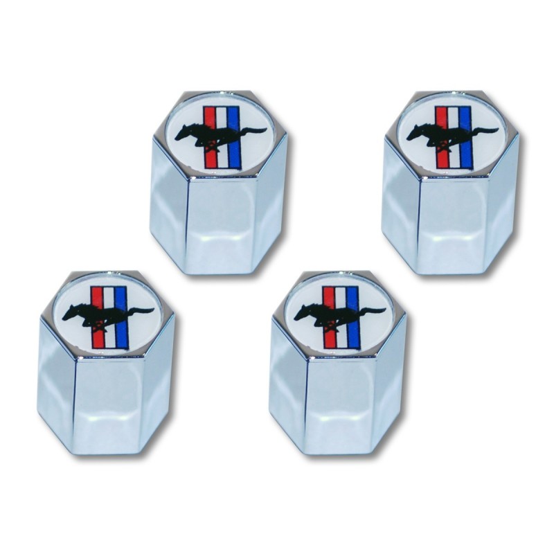 FORD MUSTANG 1964-1973 KIT BOUCHONS DE VALVES TROIS BARRES CHEVAL Tri-bar logo valve cap SCOTT DRAKE ACC-5033270