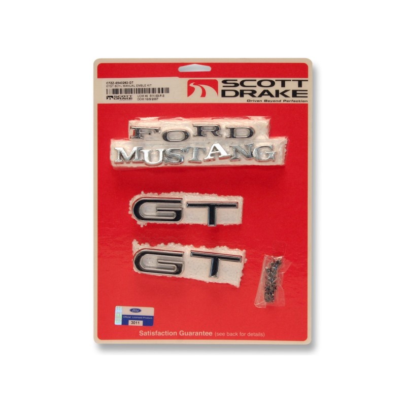 FORD MUSTANG 1967 KIT EMBLEME GT TOUS MODELES V8 Emblem kit GT all bodystyles 8 cylinder SCOTT DRAKE C7ZZ-6540282-GT
