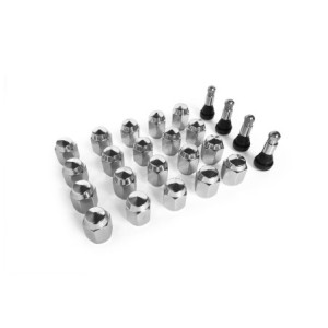 FORD MUSTANG 1964-1973 KIT ECROUS ACIER + VALVES DE ROUE CHROME POUR JANTES ORIGINE / REV / AMERICAN RACING etc sauf ecrous spéc