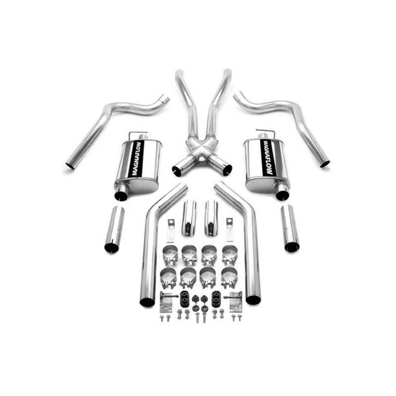63.5mm (2.5 pouces) FORD MUSTANG 1967-1970 V8 LIGNE D ECHAPPEMENT ACIER INOXYDABLE DOUBLE SORTIES ARRIERE COUDE 2.5 POUCES + FIX