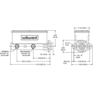 MAITRE CYLINDRE ALUMINIUM CAPOT NOIR ET CORP BRUT DOUBLE CIRCUIT HIGH VOLUME Aluminum Tandem Master Cylinders WILWOOD 260-8555