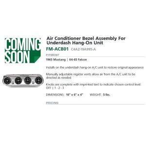 FORD MUSTANG 1965 BLOC COMPLET DE VENTILATION DE CLIMATISATION Air Conditioner Bezel Assembly For Underdash Hang-On Unit ACP FM