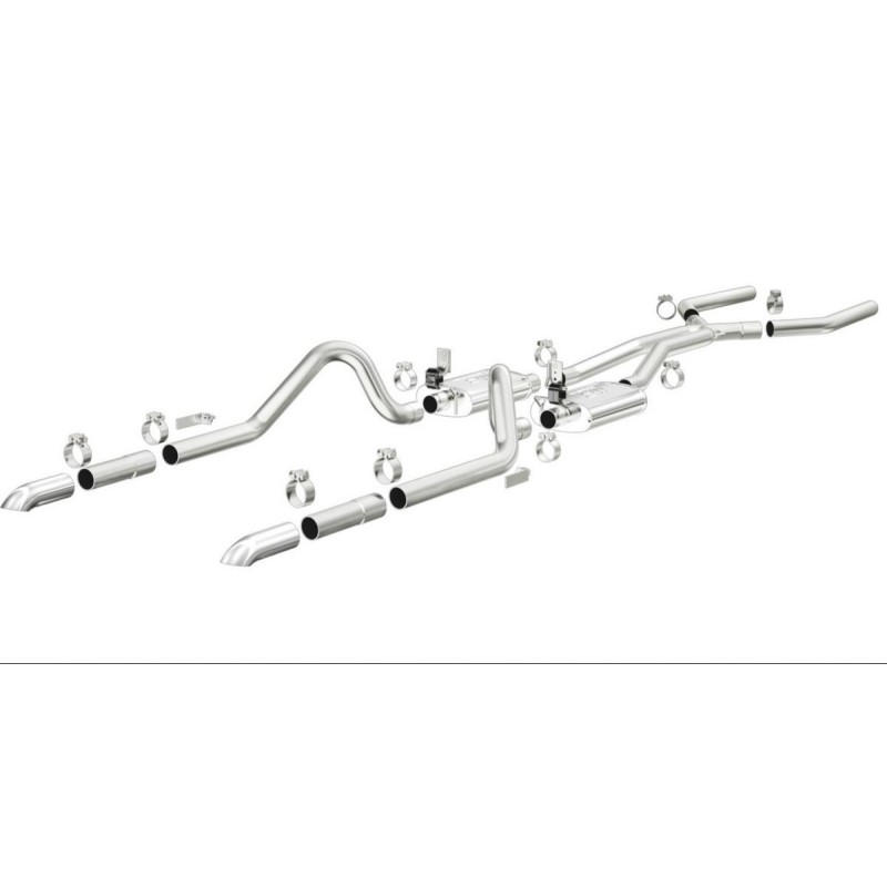 63.5mm (2.5 pouces) FORD MUSTANG 1964-1966 V8 LIGNE D ECHAPPEMENT ACIER INOXYDABLE DOUBLE SORTIES ARRIERE COUDE 2.5 POUCES + FIX