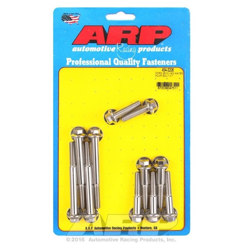 FORD MUSTANG 1970-1973 V8 351 CLEVELAND KIT VISSERIE INOX DE POUR POMPE A EAU 351C Water pump bolts Stainless Steel ARP 454-3206