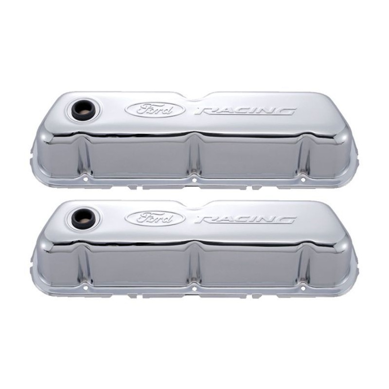 FORD MUSTANG 1964-1973 V8 221 255 260 289 302 351W PAIRE DE CACHE CULBUTEURS EN ACIER CHROME Parts Stamped Steel Valve Covers FO