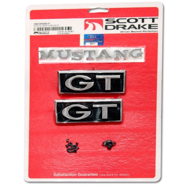 FORD MUSTANG 1968 KIT LOGO GT Emblem kit gt all bodystyles SCOTT DRAKE C8ZZ-6540282-GT