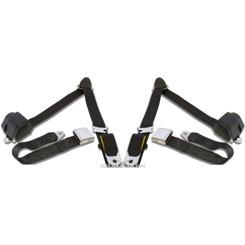 FORD MUSTANG 1964-1973 COUPE ET FASTBACK PAIRE DE CEINTURES DE SECURITE 3 points NOIR seat belt black SCOTT DRAKE SB-3P-BK