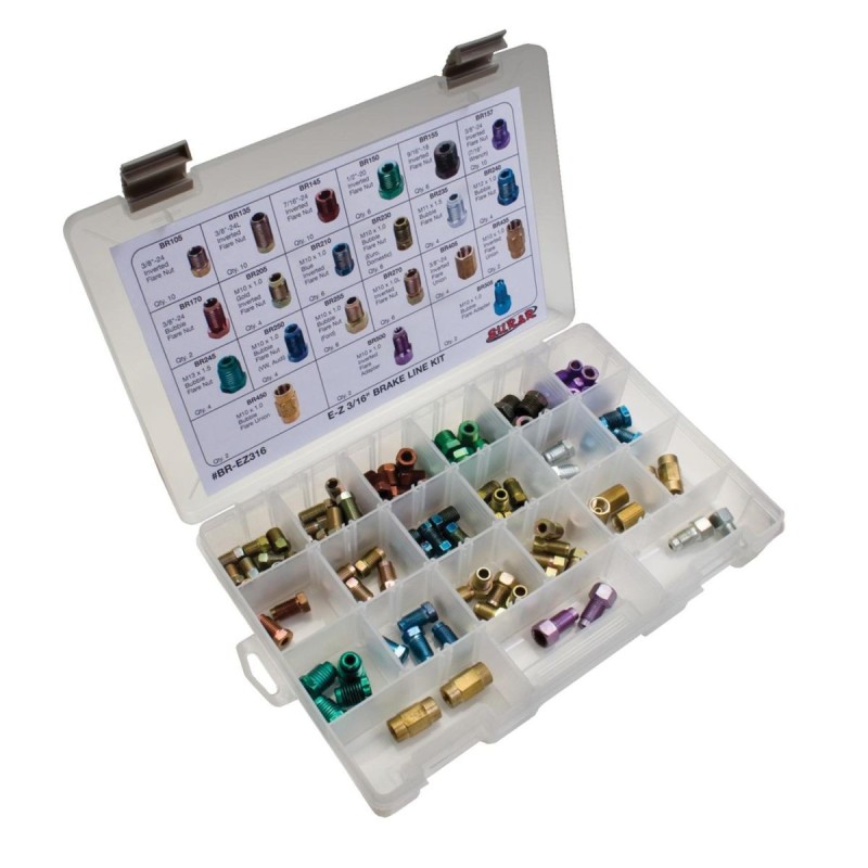 ASSORTIMENT RACCORDS DE CONDUITE DE FREIN 3/16 ACIER-LAITON LOT DE 108 PIÈCES S.U.R.&R. 3/16 in. Brake Line Fitting Assortments