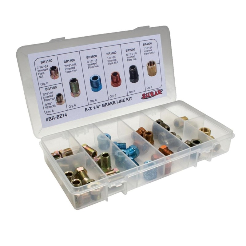 ASSORTIMENT RACCORDS DE CONDUITE DE FREIN 1/4 ACIER-LAITON LOT DE 40 PIÈCES S.U.R.&R. 1/4 in. Brake Line Fitting Assortments BR1