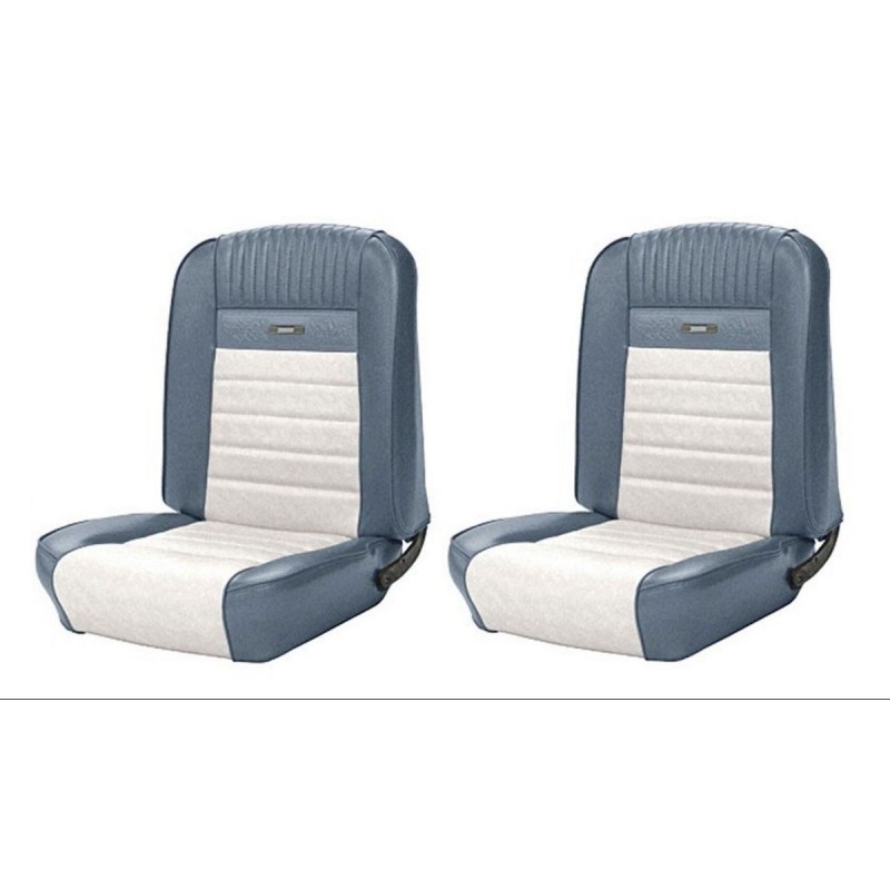 FORD MUSTANG 1965-1966 DELUXE COUVRE SIEGE AVANT PONY BLEU BLANC TMI Deluxe Pony Seat Upholstery 43-70105-2287-2290 LA PAIRE