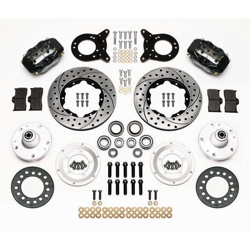 FORD MUSTANG 1965-1969 V8 KIT ETRIERS 4 PISTONS NOIR MANUELLE OU AUTOMATIQUE RAINURE PERCE Forged DynaPro 6 Big Brake Front Disc