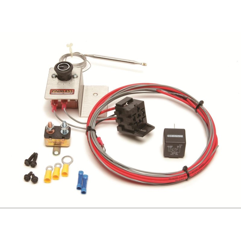 FORD MUSTANG 1964-1968 KIT UNIVERSEL DE THERMOSTAT RÉGLABLE POUR VENTILATEUR ELECTRIQUE AVEC RELAIS ET CÂBLAGE Painless Performa