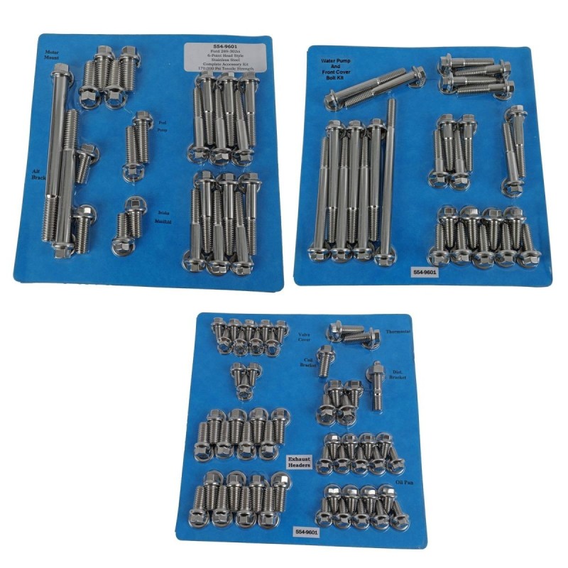 FORD MUSTANG 1964-1985 V8 289 302 KIT COMPLET VISSERIE MOTEUR EN INOX TÊTES HEXAGONALES ARP Engine Bolt Kits 554-9601