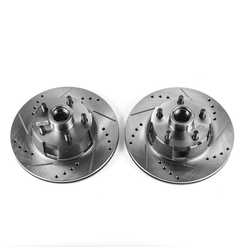 FORD MUSTANG 1964-1967 PAIRE DE DISQUES DE FREIN AVANT PERCÉES ET RAINURÉES PowerStop Evolution Drilled and Slotted Rotors AR-81